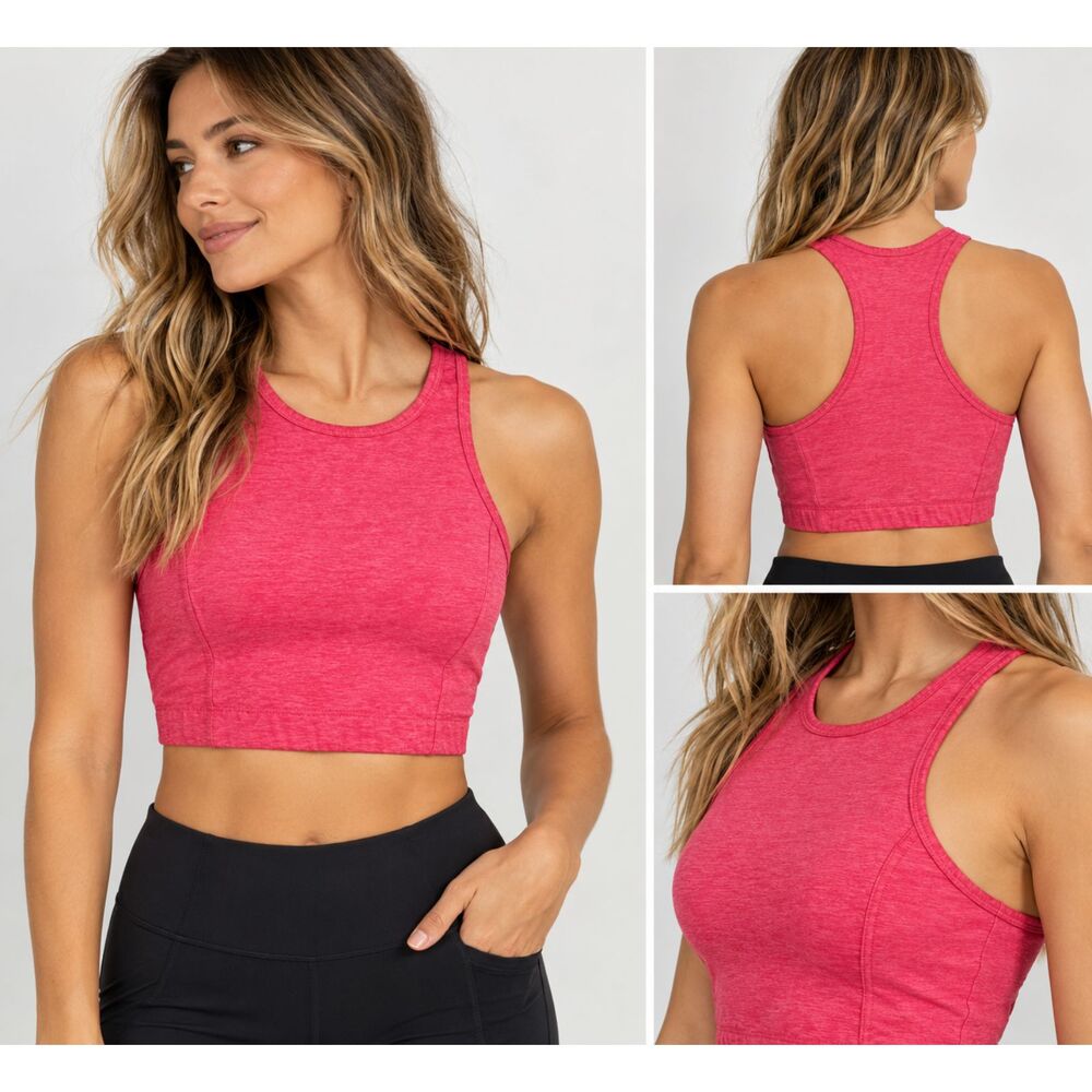 Outdoor Voices Athena Pink Sports Bra Medium Longline Crop Top Athletic Active